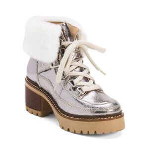 FREE PEOPLE Silver Leather Cozy Jasper Hiker Ankle Boots